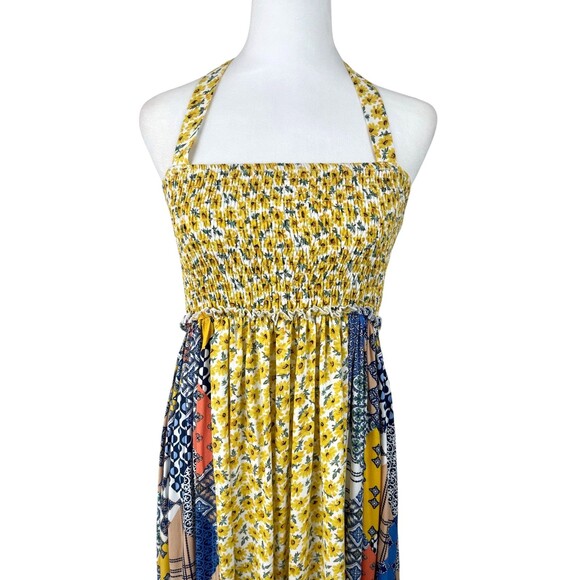 Easel Mixed Print Halter Maxi Dress Sz M Floral Patchwork Boho Hippie Festival - Picture 3 of 15